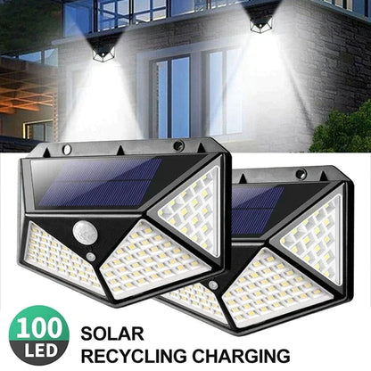 4 Sides Solar Light | Motion Sensors | 100 LED Lights |Home And Outdoor